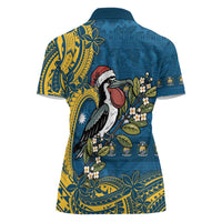 Nauru Christmas Women Polo Shirt Frigatebird Bird Santa Tribal Waves DT05 - Polynesian Pride