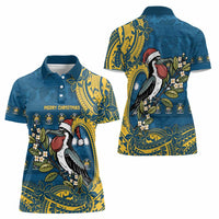 Nauru Christmas Women Polo Shirt Frigatebird Bird Santa Tribal Waves DT05 - Polynesian Pride