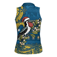Nauru Christmas Women Sleeveless Polo Shirt Frigatebird Bird Santa Tribal Waves - Polynesian Pride