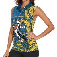 Nauru Christmas Women Sleeveless Polo Shirt Frigatebird Bird Santa Tribal Waves - Polynesian Pride