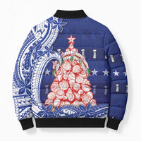 Northern Mariana Islands Christmas Bomber Puffer Jacket Seashell Xmas Tree Tribal Waves DT05 - Polynesian Pride