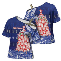 Northern Mariana Islands Christmas Cross Shoulder Shirt Seashell Xmas Tree Tribal Waves DT05 - Polynesian Pride