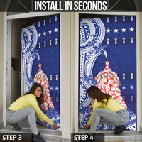 Northern Mariana Islands Christmas Door Cover Seashell Xmas Tree Tribal Waves - Polynesian Pride