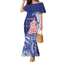 Northern Mariana Islands Christmas Family Matching Mermaid Dress and Hawaiian Shirt Seashell Xmas Tree Tribal Waves - Polynesian Pride