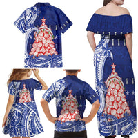 Northern Mariana Islands Christmas Family Matching Off Shoulder Maxi Dress and Hawaiian Shirt Seashell Xmas Tree Tribal Waves - Polynesian Pride