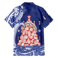 Northern Mariana Islands Christmas Family Matching Off Shoulder Maxi Dress and Hawaiian Shirt Seashell Xmas Tree Tribal Waves - Polynesian Pride