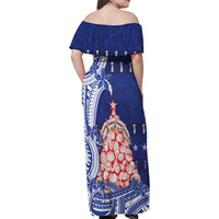 Northern Mariana Islands Christmas Family Matching Off Shoulder Maxi Dress and Hawaiian Shirt Seashell Xmas Tree Tribal Waves - Polynesian Pride