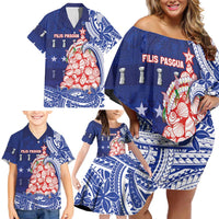 Northern Mariana Islands Christmas Family Matching Off Shoulder Short Dress and Hawaiian Shirt Seashell Xmas Tree Tribal Waves - Polynesian Pride