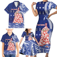 Northern Mariana Islands Christmas Family Matching Short Sleeve Bodycon Dress and Hawaiian Shirt Seashell Xmas Tree Tribal Waves - Polynesian Pride