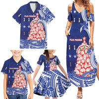 Northern Mariana Islands Christmas Family Matching Summer Maxi Dress and Hawaiian Shirt Seashell Xmas Tree Tribal Waves - Polynesian Pride