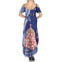 Northern Mariana Islands Christmas Family Matching Summer Maxi Dress and Hawaiian Shirt Seashell Xmas Tree Tribal Waves - Polynesian Pride