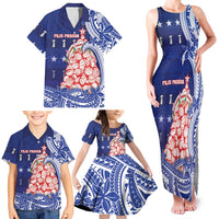 Northern Mariana Islands Christmas Family Matching Tank Maxi Dress and Hawaiian Shirt Seashell Xmas Tree Tribal Waves - Polynesian Pride