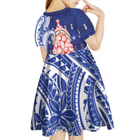 Northern Mariana Islands Christmas Kid Short Sleeve Dress Seashell Xmas Tree Tribal Waves DT05 - Polynesian Pride
