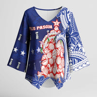 Northern Mariana Islands Christmas Kimono Sleeve Blouse Seashell Xmas Tree Tribal Waves DT05 Female Navy - Polynesian Pride