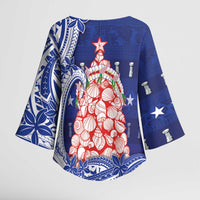 Northern Mariana Islands Christmas Kimono Sleeve Blouse Seashell Xmas Tree Tribal Waves DT05 - Polynesian Pride
