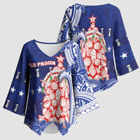 Northern Mariana Islands Christmas Kimono Sleeve Blouse Seashell Xmas Tree Tribal Waves DT05 - Polynesian Pride