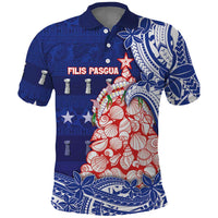 Northern Mariana Islands Christmas Polo Shirt Seashell Xmas Tree Tribal Waves DT05 Navy - Polynesian Pride
