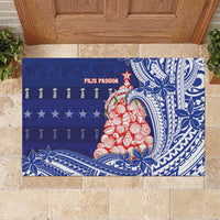 Northern Mariana Islands Christmas Rubber Doormat Seashell Xmas Tree Tribal Waves DT05 Navy - Polynesian Pride