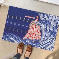 Northern Mariana Islands Christmas Rubber Doormat Seashell Xmas Tree Tribal Waves DT05 - Polynesian Pride