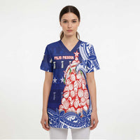 Northern Mariana Islands Christmas Scrub Top Seashell Xmas Tree Tribal Waves DT05 - Polynesian Pride