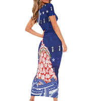 Northern Mariana Islands Christmas Short Sleeve Bodycon Dress Seashell Xmas Tree Tribal Waves DT05 - Polynesian Pride