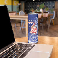 Northern Mariana Islands Christmas Skinny Tumbler Seashell Xmas Tree Tribal Waves - Polynesian Pride