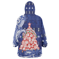 Northern Mariana Islands Christmas Wearable Blanket Hoodie Seashell Xmas Tree Tribal Waves DT05 - Polynesian Pride