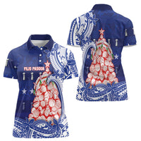 Northern Mariana Islands Christmas Women Polo Shirt Seashell Xmas Tree Tribal Waves DT05 - Polynesian Pride
