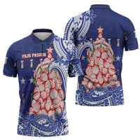 Northern Mariana Islands Christmas Zipper Polo Shirt Seashell Xmas Tree Tribal Waves DT05 - Polynesian Pride
