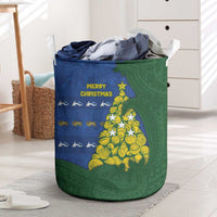 Solomon Islands Christmas Laundry Basket Seashell Xmas Tree Tribal Waves DT05 Navy - Polynesian Pride