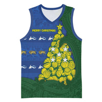 Solomon Islands Christmas Basketball Jersey Seashell Xmas Tree Tribal Waves DT05 Unisex Navy - Polynesian Pride