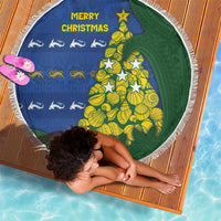 Solomon Islands Christmas Beach Blanket Seashell Xmas Tree Tribal Waves - Polynesian Pride