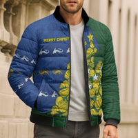 Solomon Islands Christmas Bomber Puffer Jacket Seashell Xmas Tree Tribal Waves DT05 - Polynesian Pride