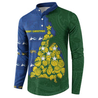 Solomon Islands Christmas Button Sweatshirt Seashell Xmas Tree Tribal Waves DT05 - Polynesian Pride