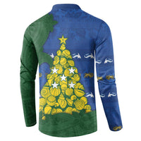 Solomon Islands Christmas Button Sweatshirt Seashell Xmas Tree Tribal Waves DT05 - Polynesian Pride
