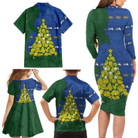Solomon Islands Christmas Family Matching Long Sleeve Bodycon Dress and Hawaiian Shirt Seashell Xmas Tree Tribal Waves - Polynesian Pride
