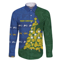 Solomon Islands Christmas Family Matching Off The Shoulder Long Sleeve Dress and Hawaiian Shirt Seashell Xmas Tree Tribal Waves - Polynesian Pride