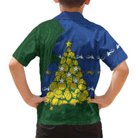 Solomon Islands Christmas Family Matching Off Shoulder Maxi Dress and Hawaiian Shirt Seashell Xmas Tree Tribal Waves - Polynesian Pride