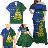 Solomon Islands Christmas Family Matching Off Shoulder Maxi Dress and Hawaiian Shirt Seashell Xmas Tree Tribal Waves - Polynesian Pride