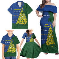 Solomon Islands Christmas Family Matching Off Shoulder Maxi Dress and Hawaiian Shirt Seashell Xmas Tree Tribal Waves - Polynesian Pride