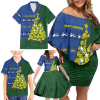 Solomon Islands Christmas Family Matching Off Shoulder Short Dress and Hawaiian Shirt Seashell Xmas Tree Tribal Waves - Polynesian Pride