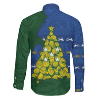 Solomon Islands Christmas Family Matching Short Sleeve Bodycon Dress and Hawaiian Shirt Seashell Xmas Tree Tribal Waves - Polynesian Pride