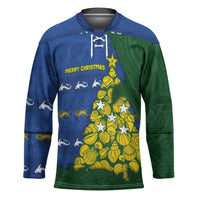 Solomon Islands Christmas Hockey Jersey Seashell Xmas Tree Tribal Waves DT05 Unisex Navy - Polynesian Pride
