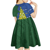 Solomon Islands Christmas Kid Short Sleeve Dress Seashell Xmas Tree Tribal Waves DT05 - Polynesian Pride