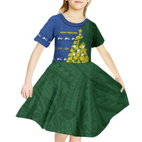 Solomon Islands Christmas Kid Short Sleeve Dress Seashell Xmas Tree Tribal Waves - Polynesian Pride