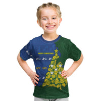 Solomon Islands Christmas Kid T Shirt Seashell Xmas Tree Tribal Waves DT05 Navy - Polynesian Pride