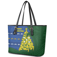 Solomon Islands Christmas Leather Tote Bag Seashell Xmas Tree Tribal Waves - Polynesian Pride