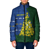 Solomon Islands Christmas Padded Jacket Seashell Xmas Tree Tribal Waves DT05 Men Navy - Polynesian Pride