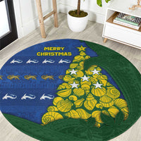 Solomon Islands Christmas Round Carpet Seashell Xmas Tree Tribal Waves - Polynesian Pride