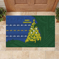 Solomon Islands Christmas Rubber Doormat Seashell Xmas Tree Tribal Waves DT05 Navy - Polynesian Pride